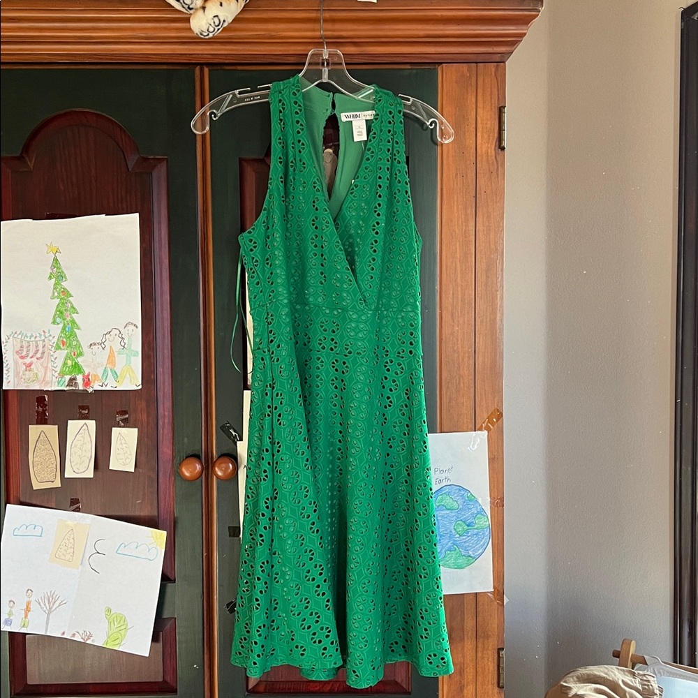 White House Black Market Green Eyelet Halter Dress Sz S
